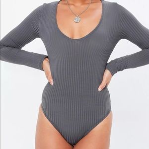 Missguided Grey Ribbed Bodysuit